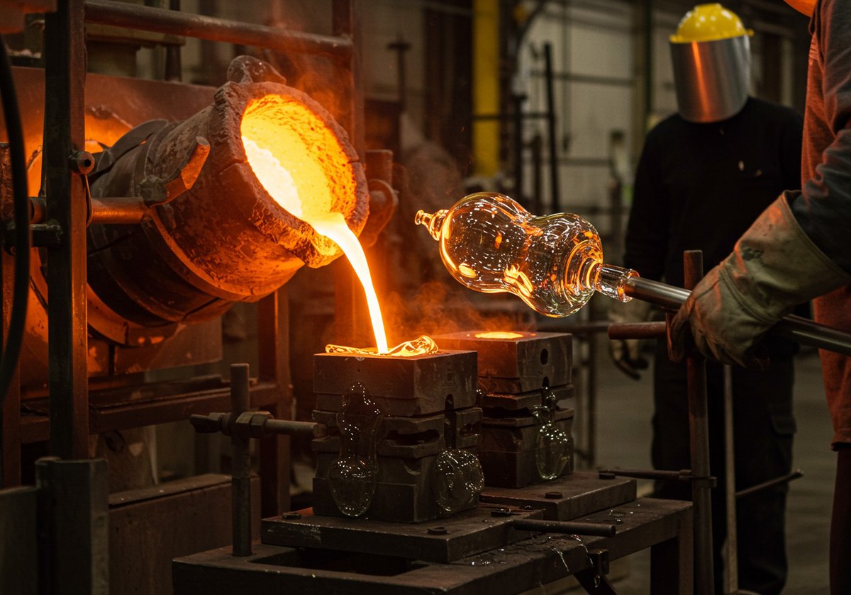 Glass being poured at Surya Glass